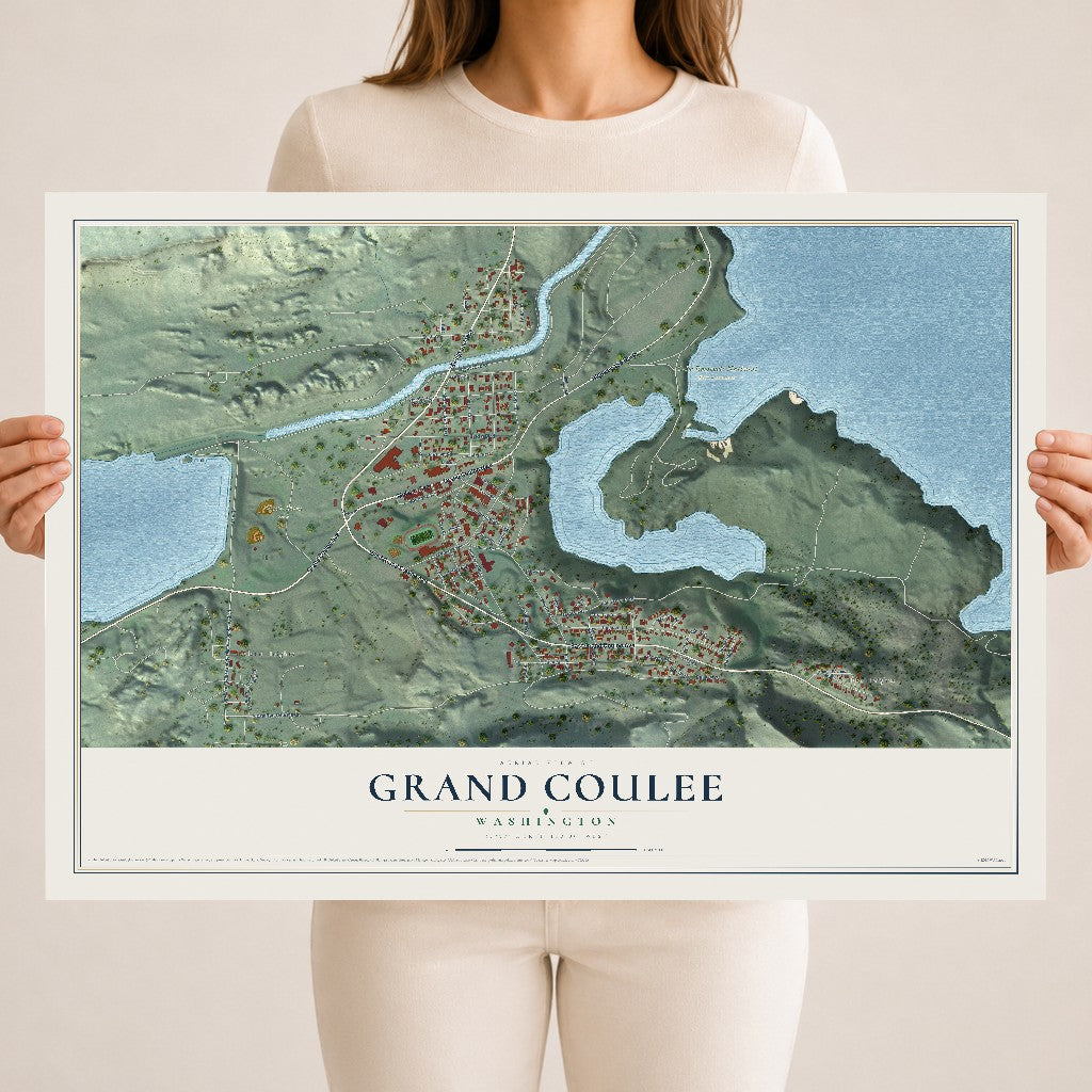 Map of Grand Coulee, Washington, 18 x 24 inch unframed archival matte print