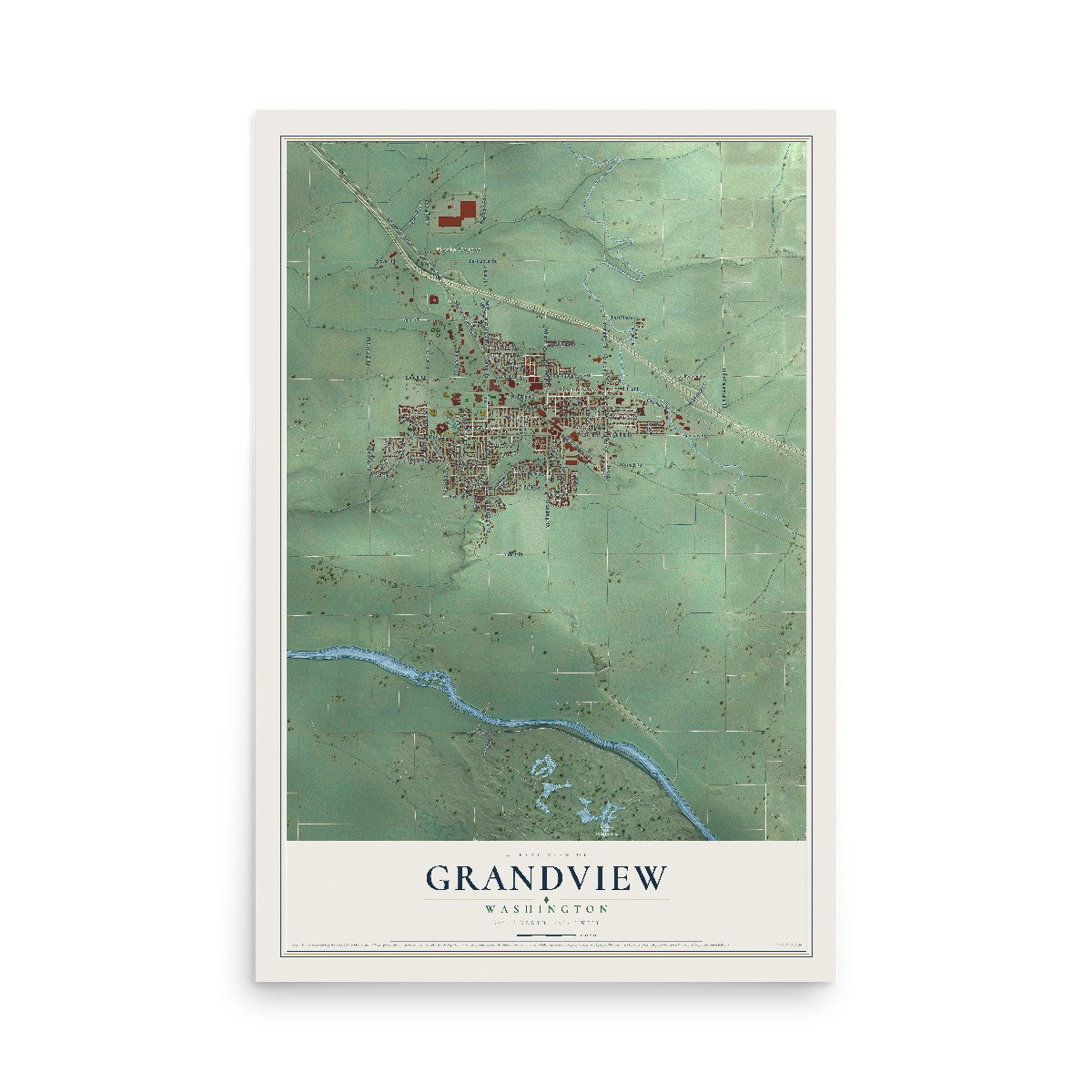 Map of Grandview, Washington, 12 x 18 inch unframed archival matte print
