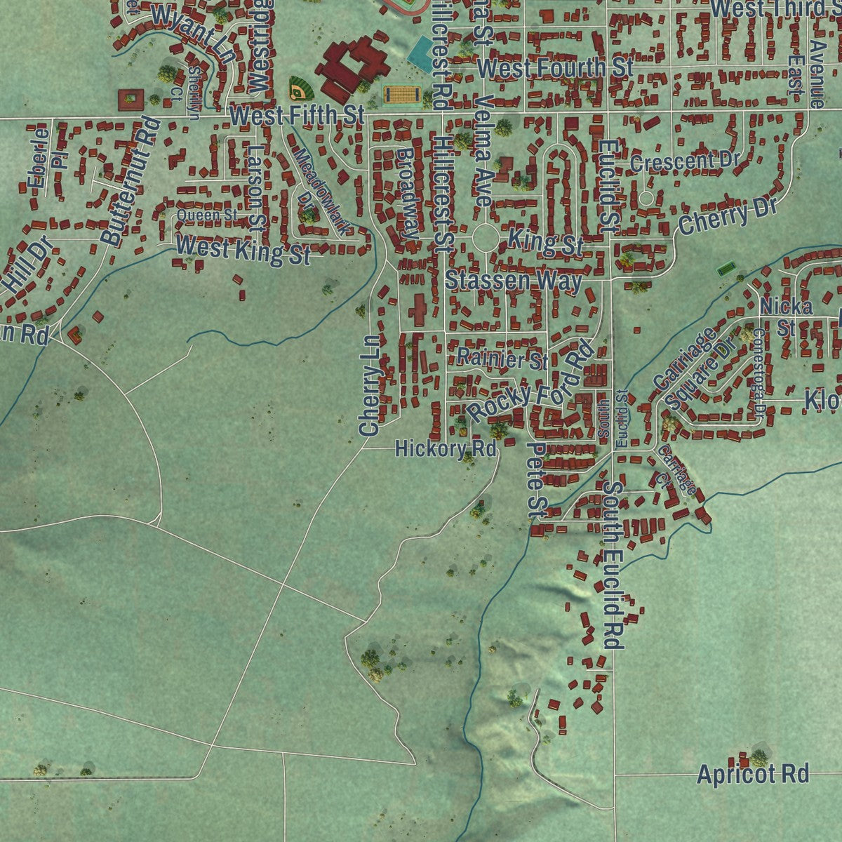 Second close-up of the map of Grandview, Washington print showing more streets and buildings