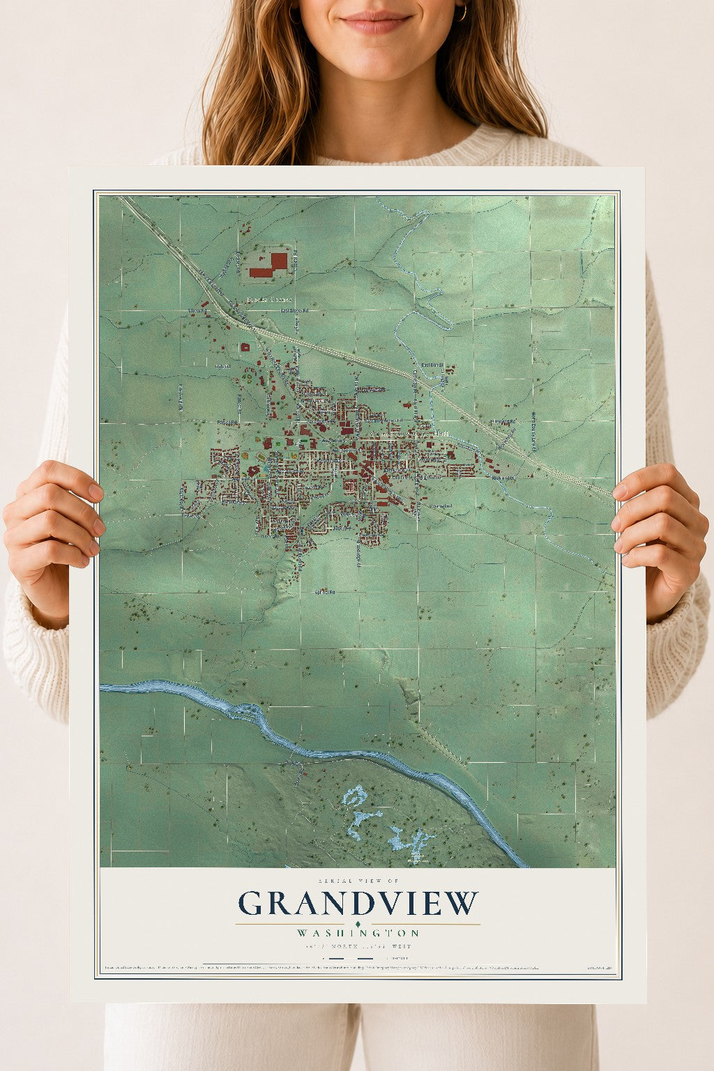 Map of Grandview, Washington, 18 x 24 inch unframed archival matte print