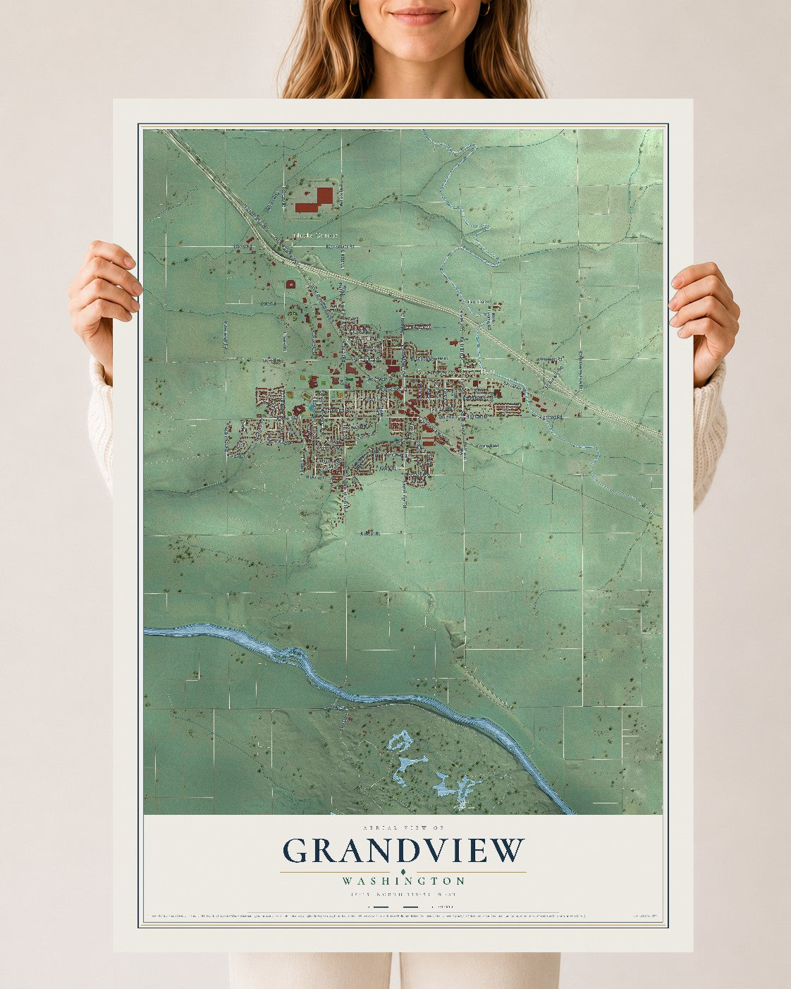 Map of Grandview, Washington, 24 x 36 inch unframed archival matte print