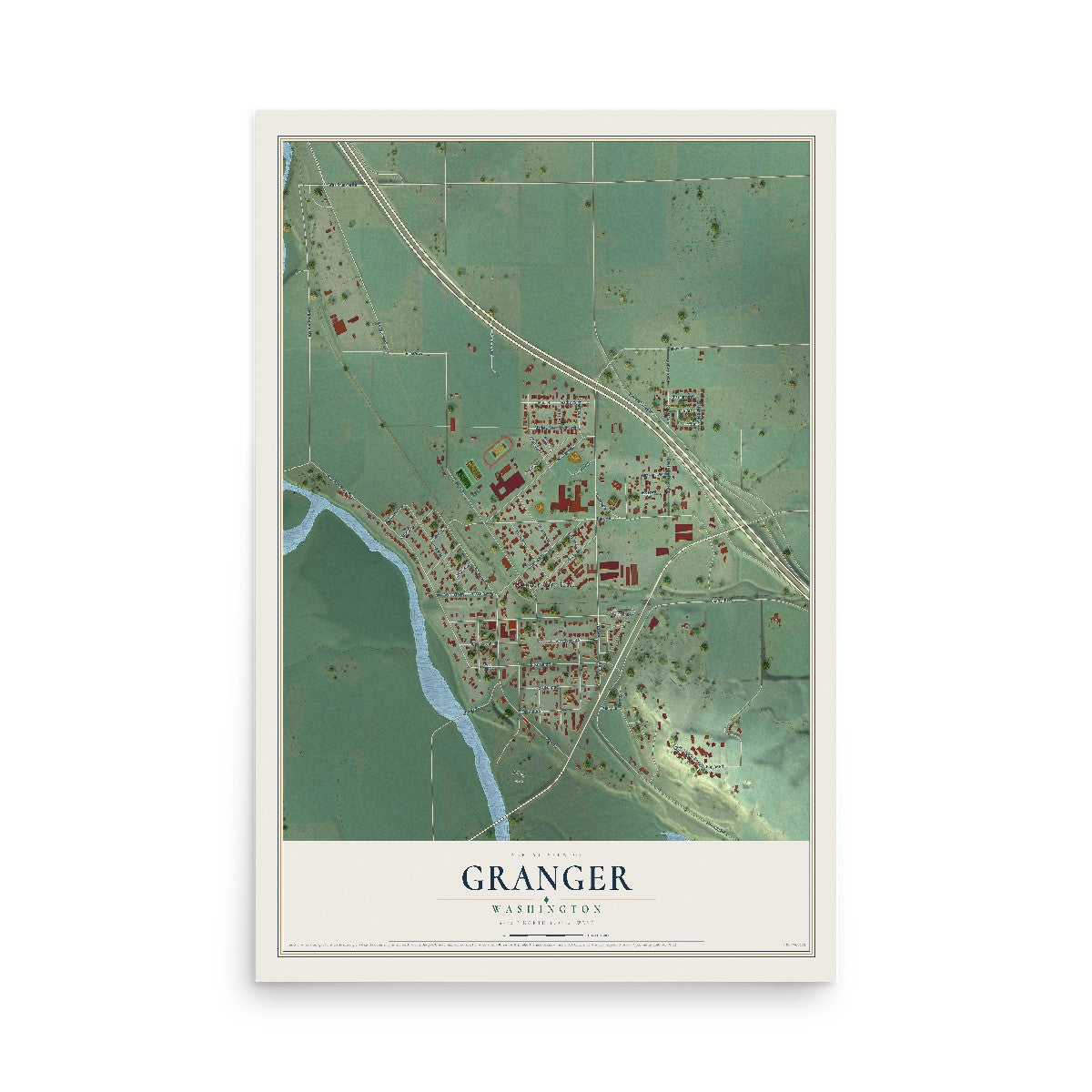 Map of Granger, Washington, 12 x 18 inch unframed archival matte print