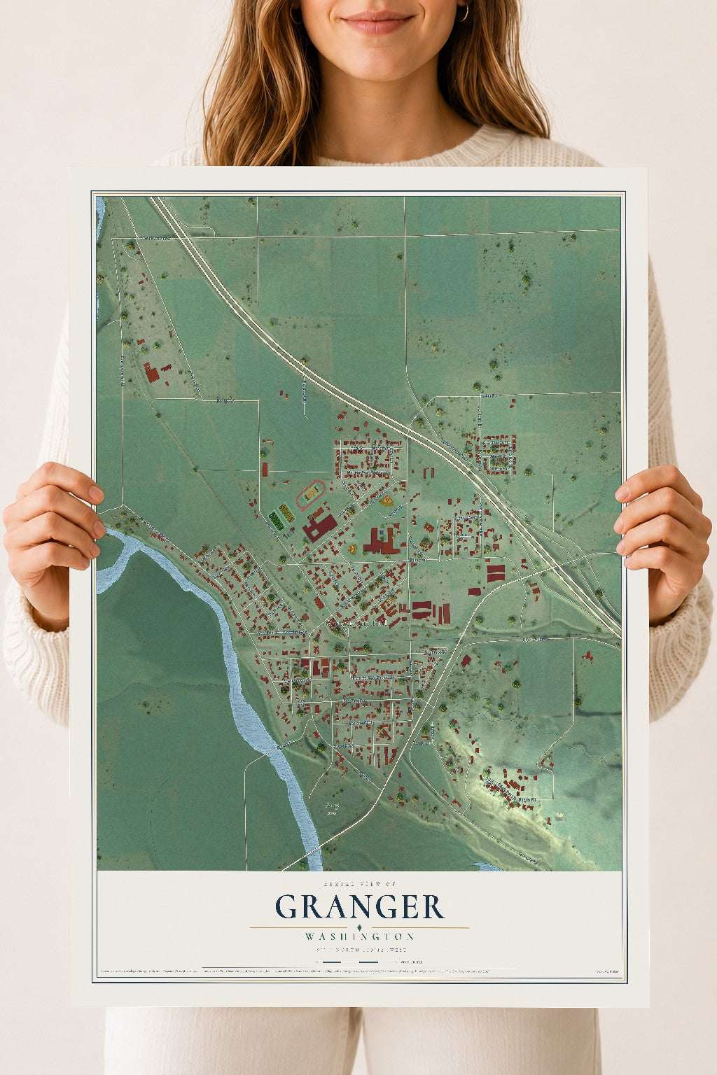 Map of Granger, Washington, 18 x 24 inch unframed archival matte print