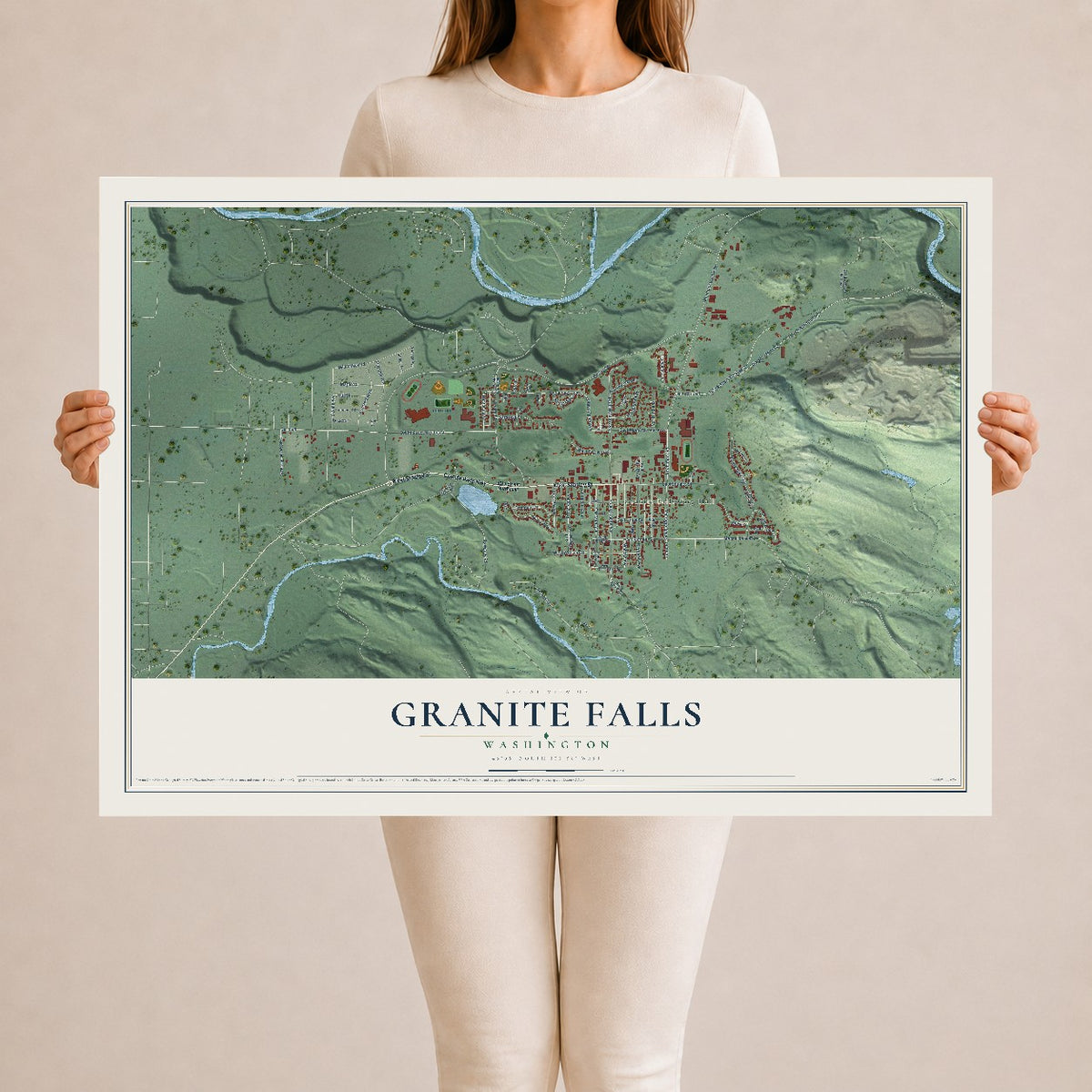 Map of Granite Falls, Washington, 24 x 36 inch unframed archival matte print