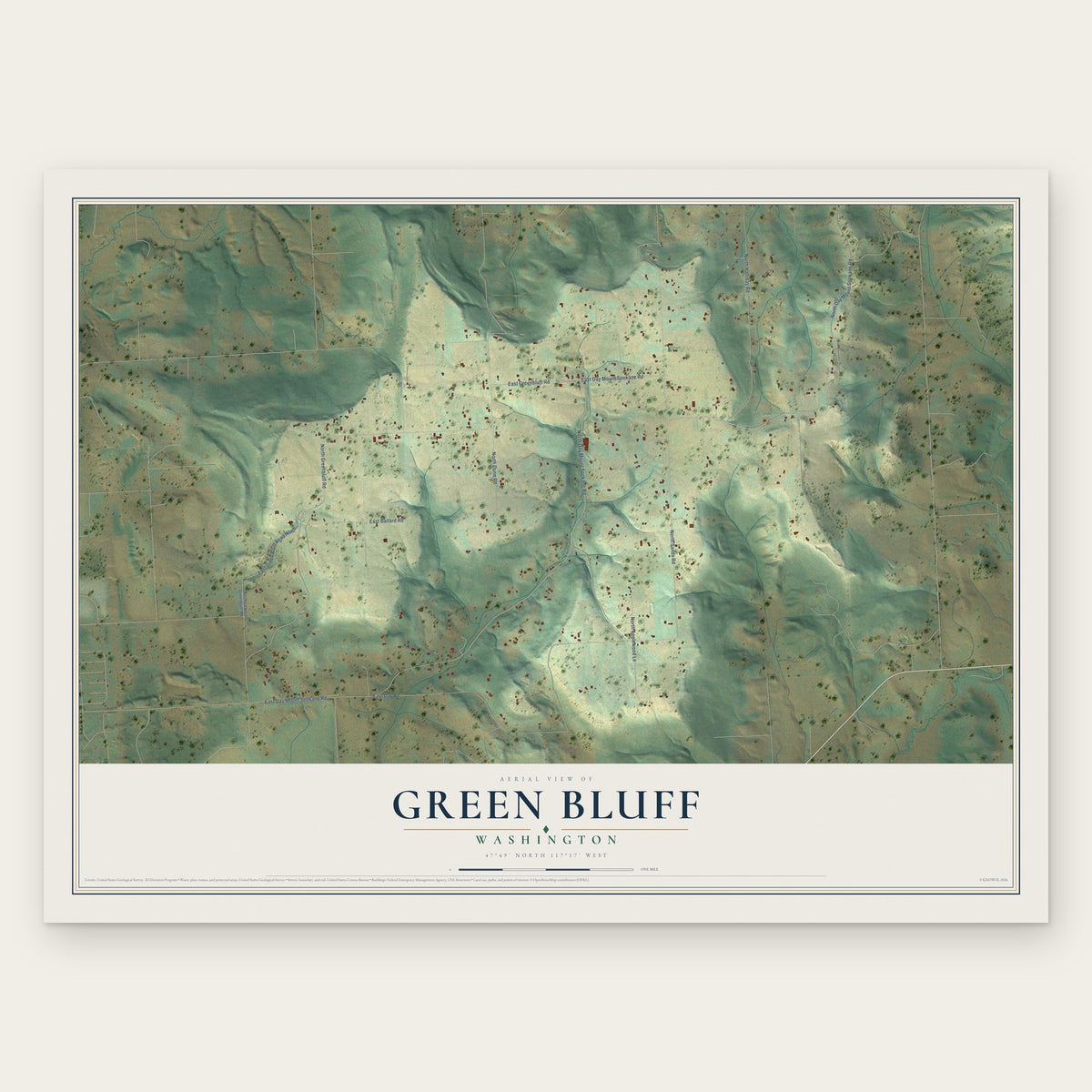 Green Bluff, Washington map print, the full design