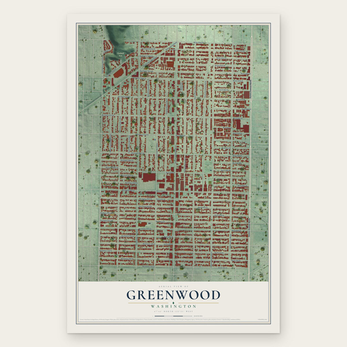 Greenwood, Washington map print, the full design