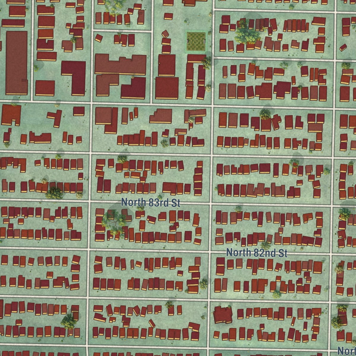 Close-up of the map of Greenwood, Washington print showing street and building detail