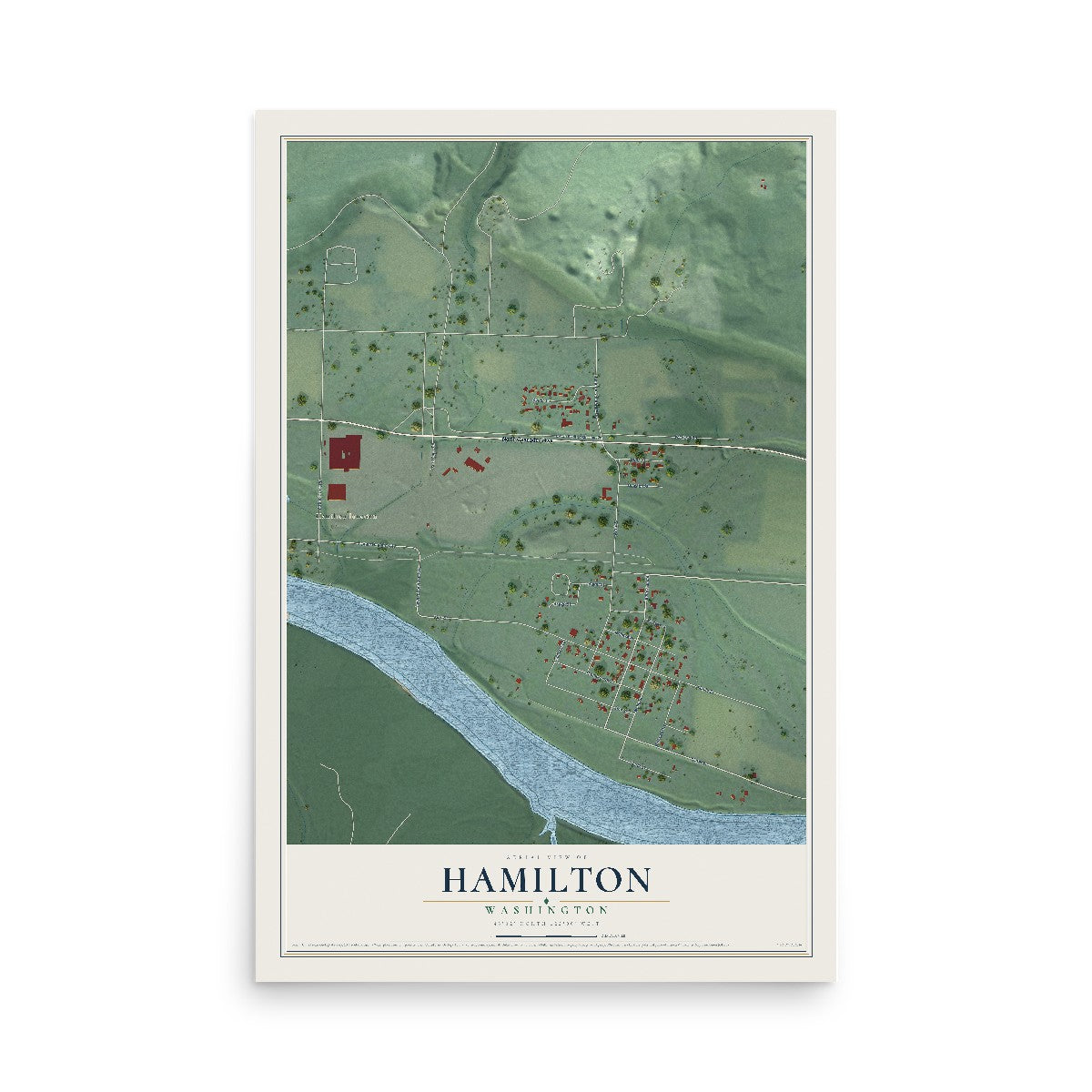 Map of Hamilton, Washington, 12 x 18 inch unframed archival matte print