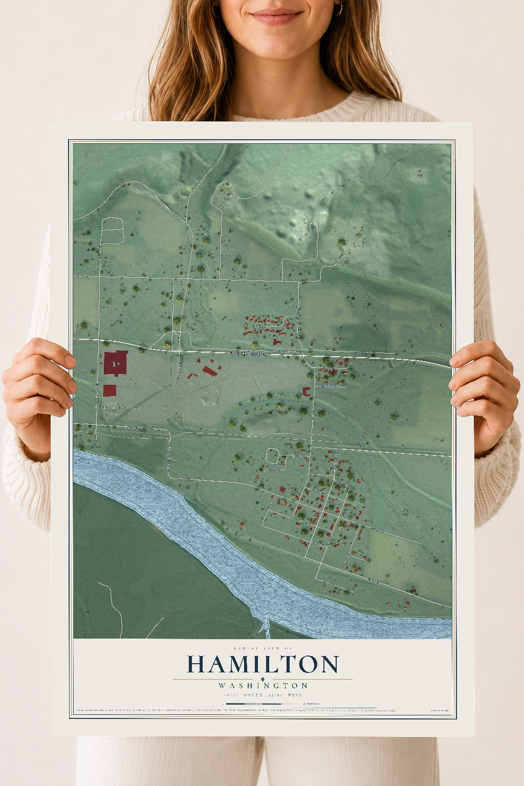 Map of Hamilton, Washington, 18 x 24 inch unframed archival matte print