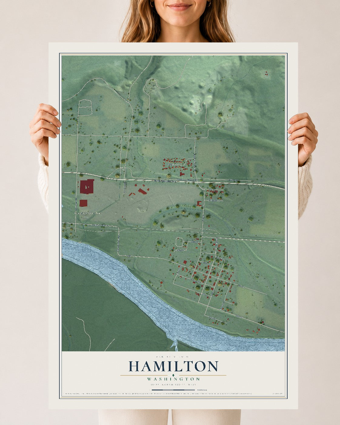 Map of Hamilton, Washington, 24 x 36 inch unframed archival matte print