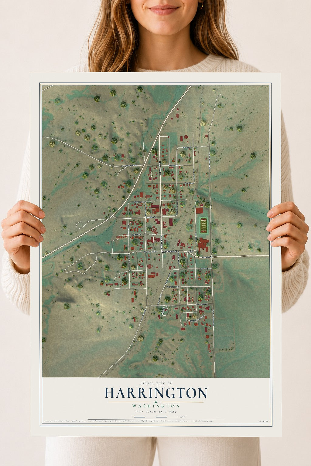 Map of Harrington, Washington, 18 x 24 inch unframed archival matte print
