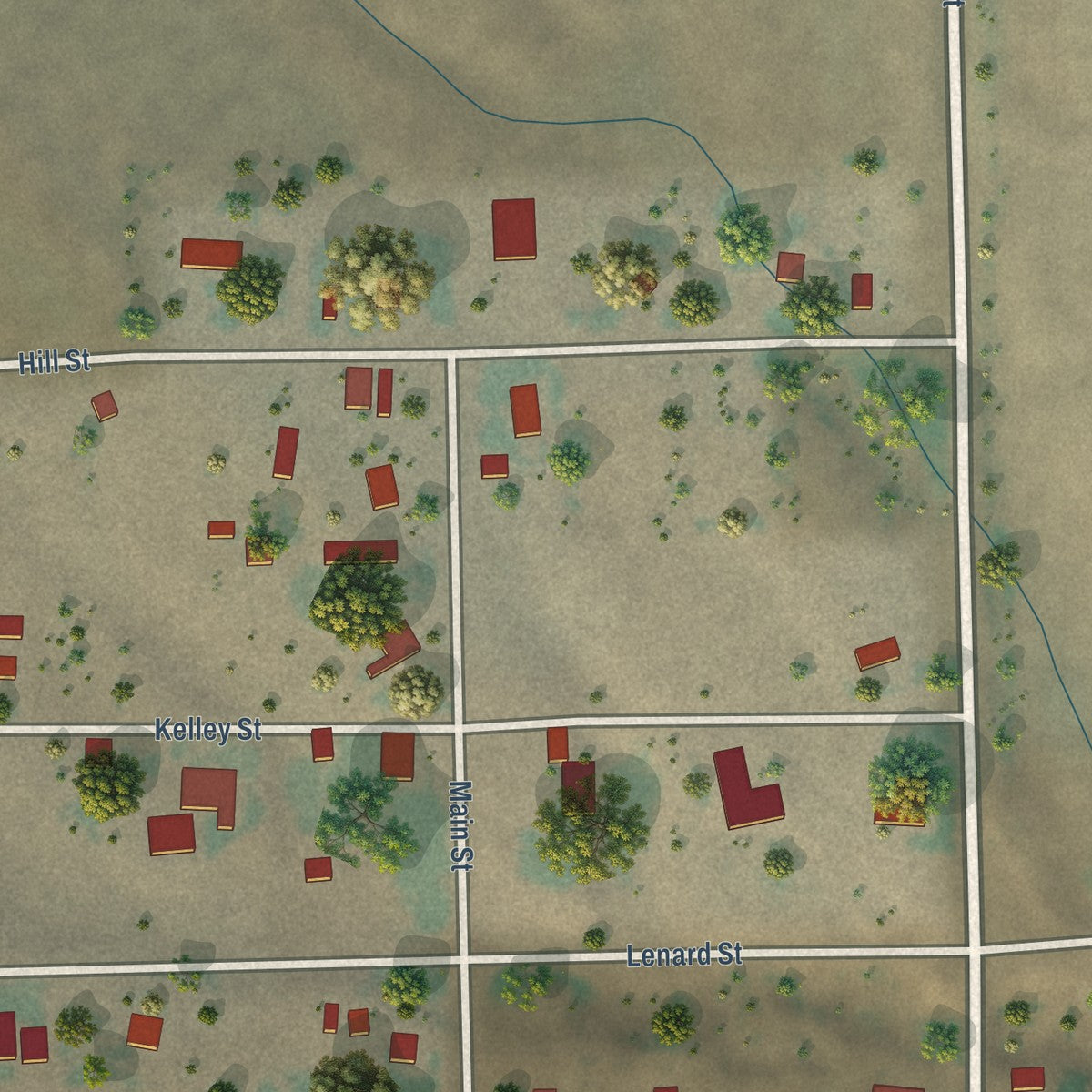 Second close-up of the map of Hartline, Washington print showing more streets and buildings