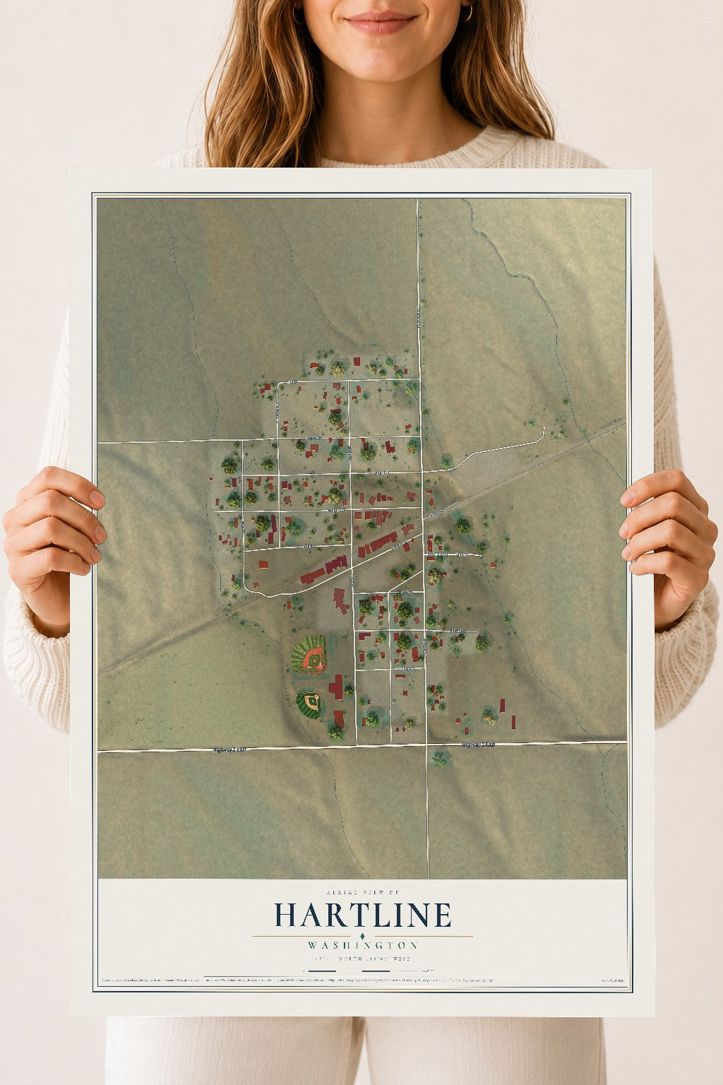 Map of Hartline, Washington, 18 x 24 inch unframed archival matte print