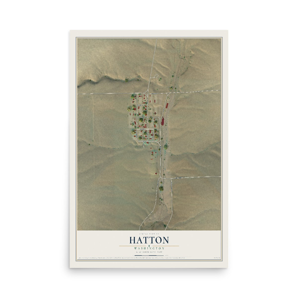 Map of Hatton, Washington, 12 x 18 inch unframed archival matte print