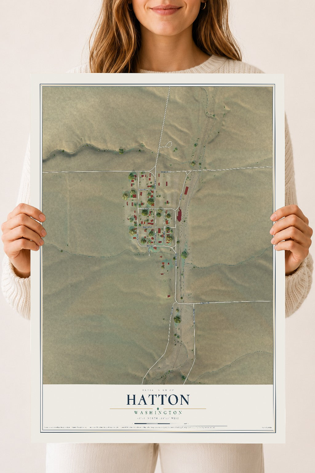 Map of Hatton, Washington, 18 x 24 inch unframed archival matte print