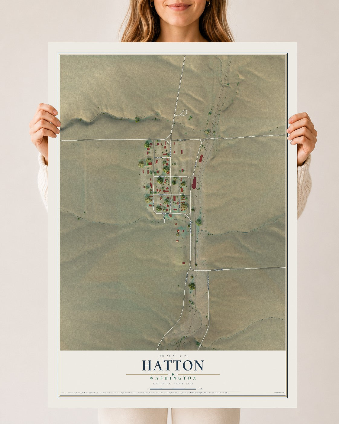 Map of Hatton, Washington, 24 x 36 inch unframed archival matte print
