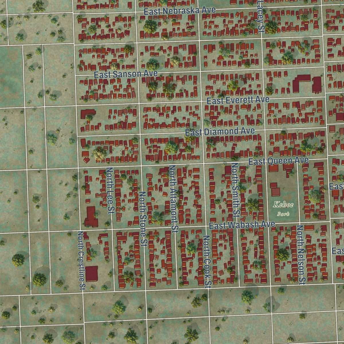 Close-up of the map of Hillyard, Washington print showing street and building detail