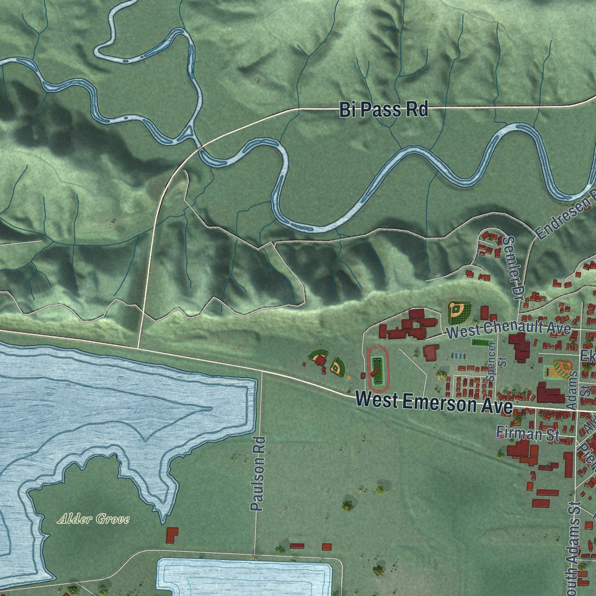 Second close-up of the map of Hoquiam, Washington print showing more streets and buildings