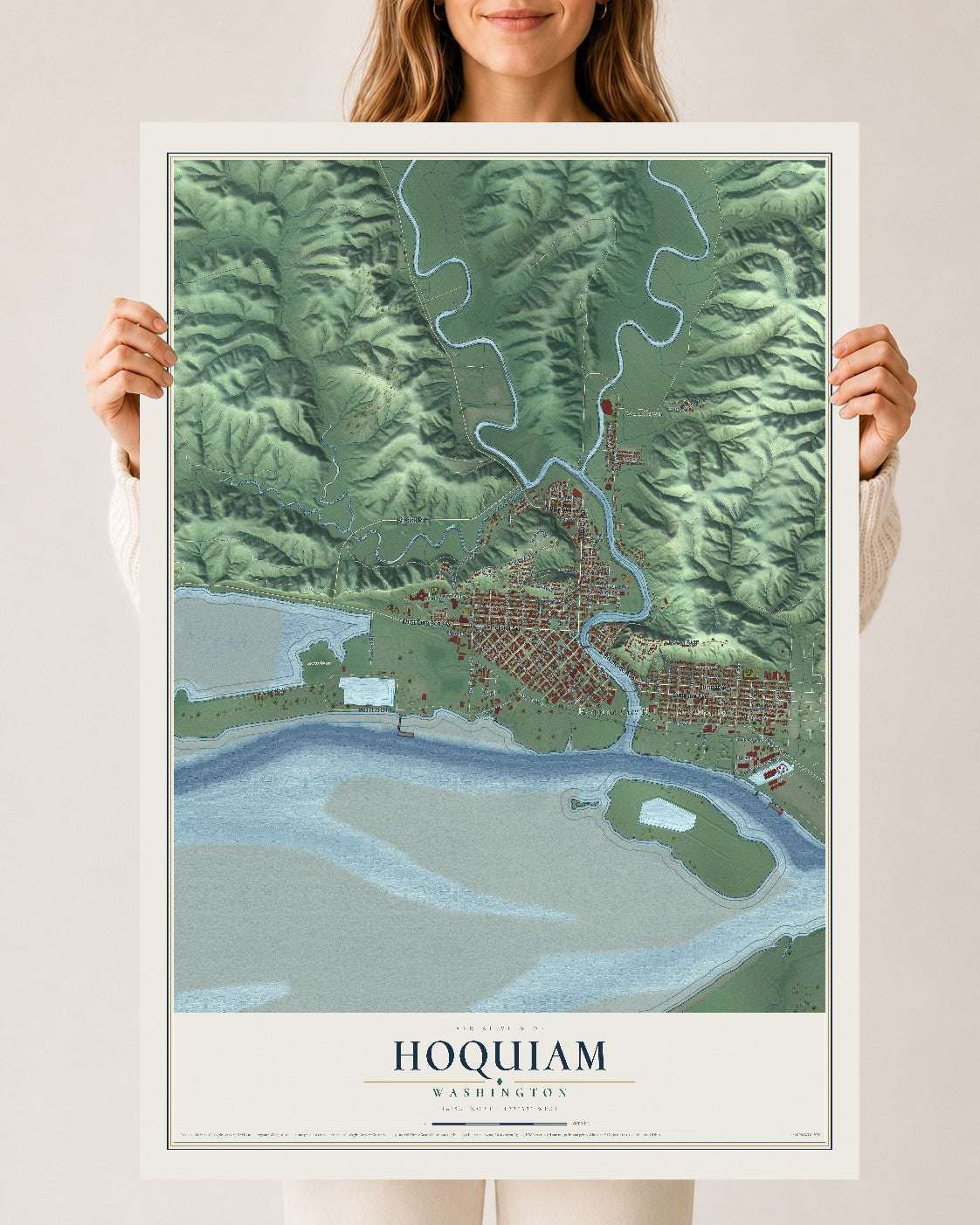Map of Hoquiam, Washington, 24 x 36 inch unframed archival matte print