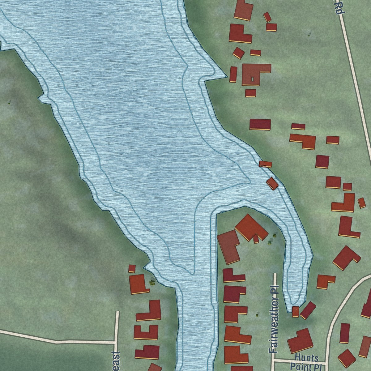Second close-up of the map of Hunts Point, Washington print showing more streets and buildings