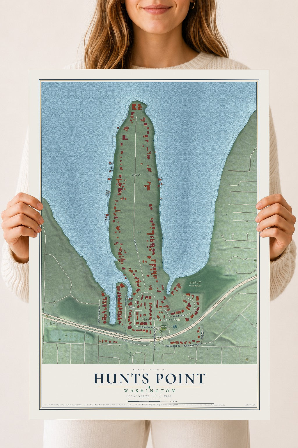 Map of Hunts Point, Washington, 18 x 24 inch unframed archival matte print