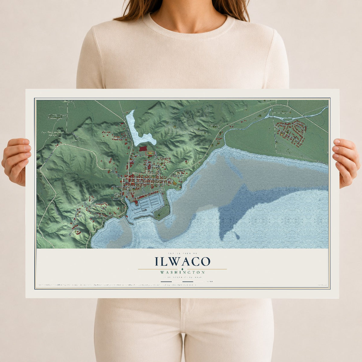 Map of Ilwaco, Washington, 12 x 18 inch unframed archival matte print