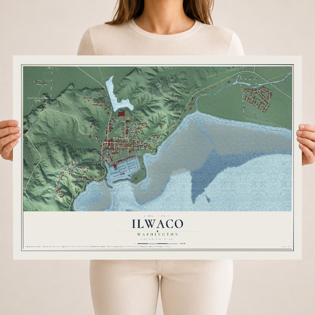 Map of Ilwaco, Washington, 18 x 24 inch unframed archival matte print