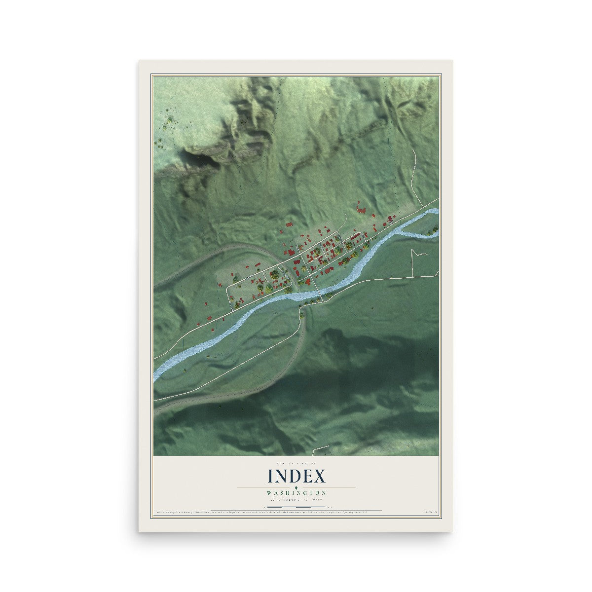 Map of Index, Washington, 12 x 18 inch unframed archival matte print