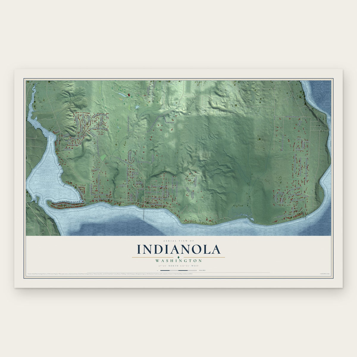 Indianola, Washington map print, the full design