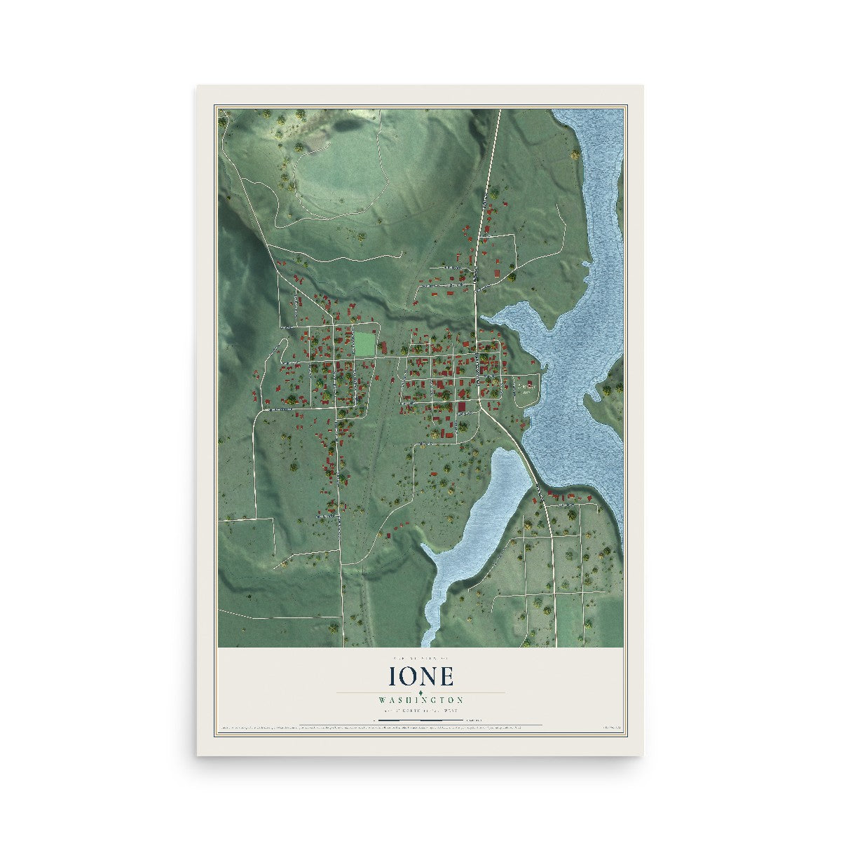 Map of Ione, Washington, 12 x 18 inch unframed archival matte print
