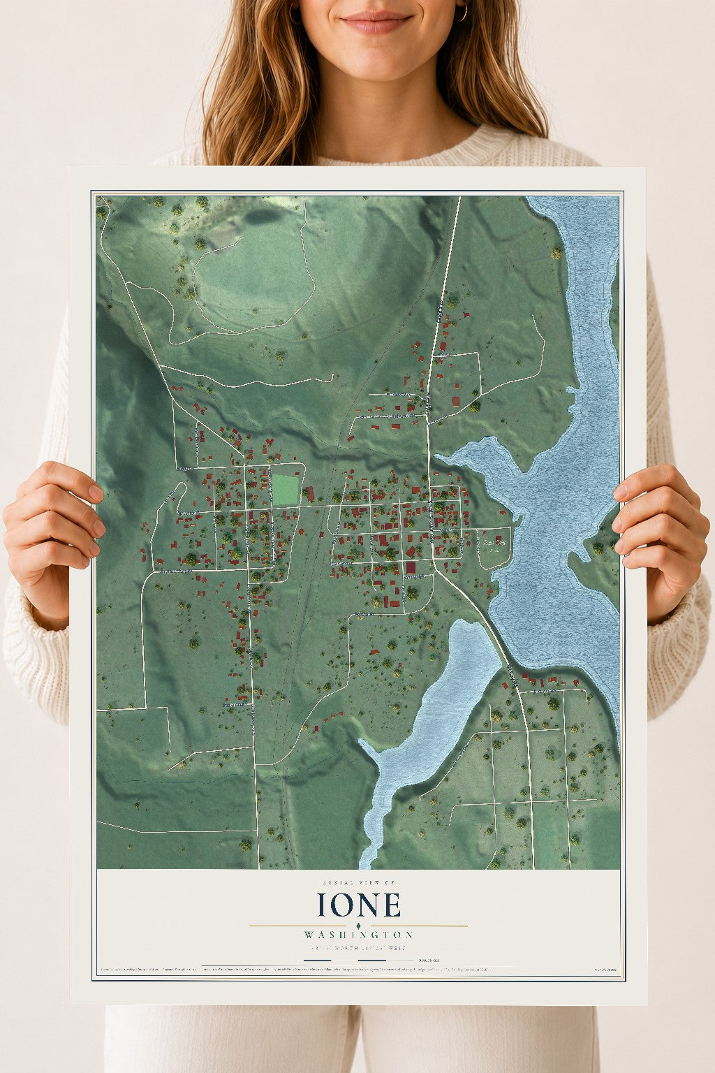 Map of Ione, Washington, 18 x 24 inch unframed archival matte print