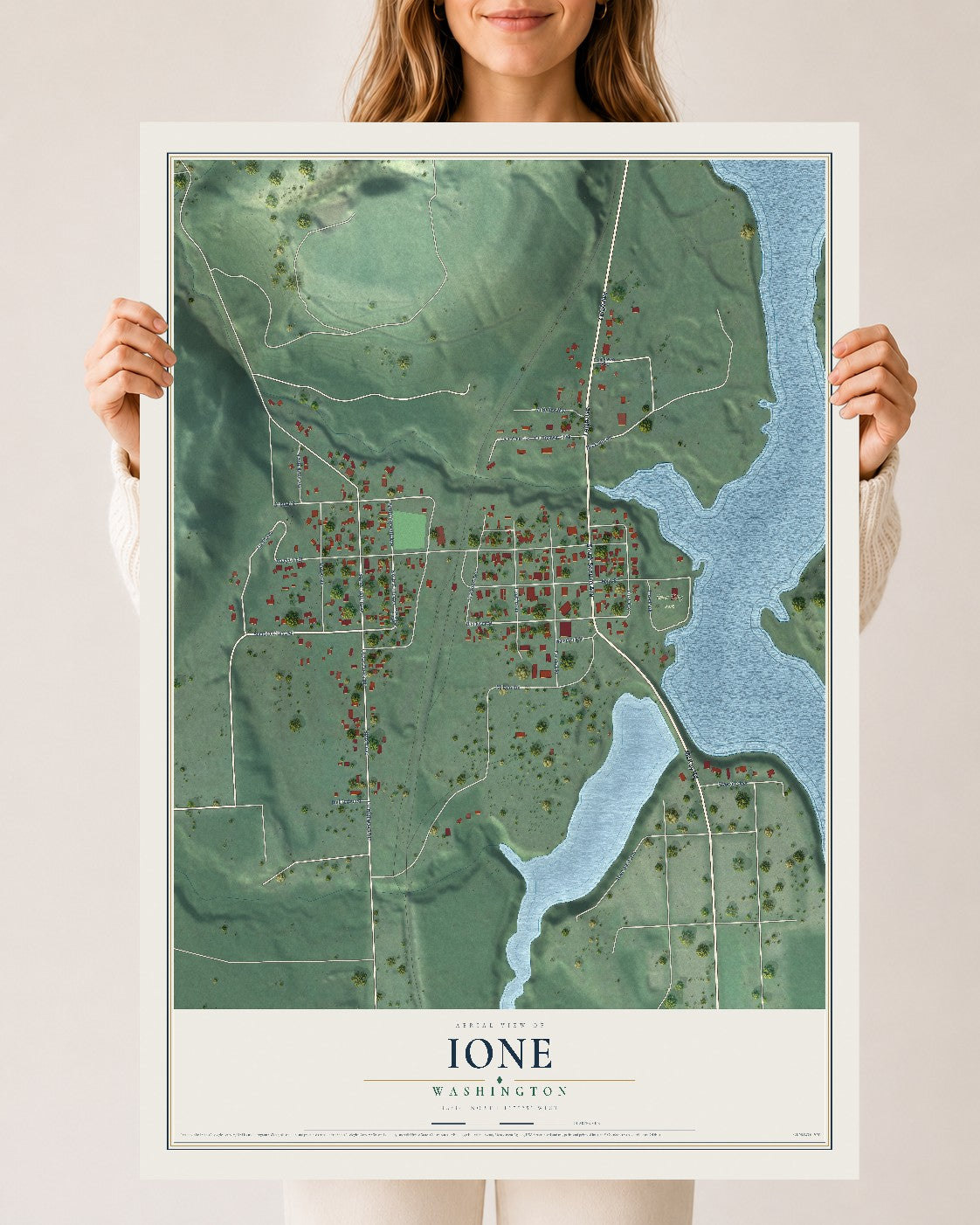 Map of Ione, Washington, 24 x 36 inch unframed archival matte print