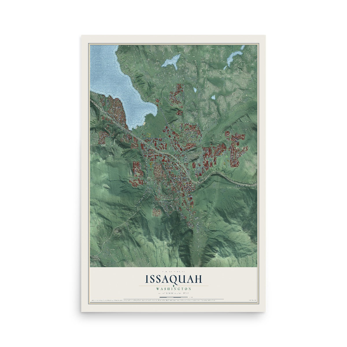 Map of Issaquah, Washington, 12 x 18 inch unframed archival matte print