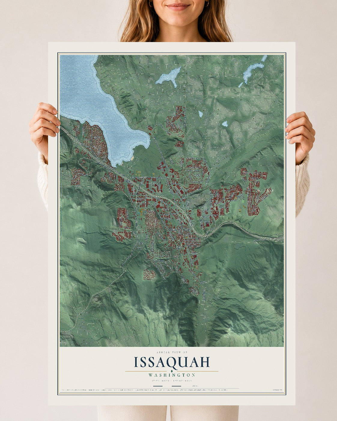 Map of Issaquah, Washington, 24 x 36 inch unframed archival matte print