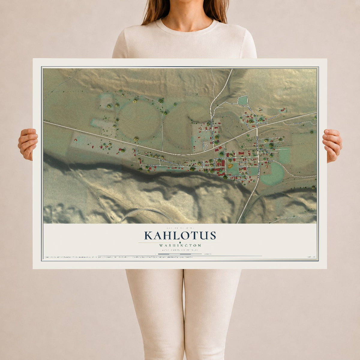 Map of Kahlotus, Washington, 24 x 36 inch unframed archival matte print