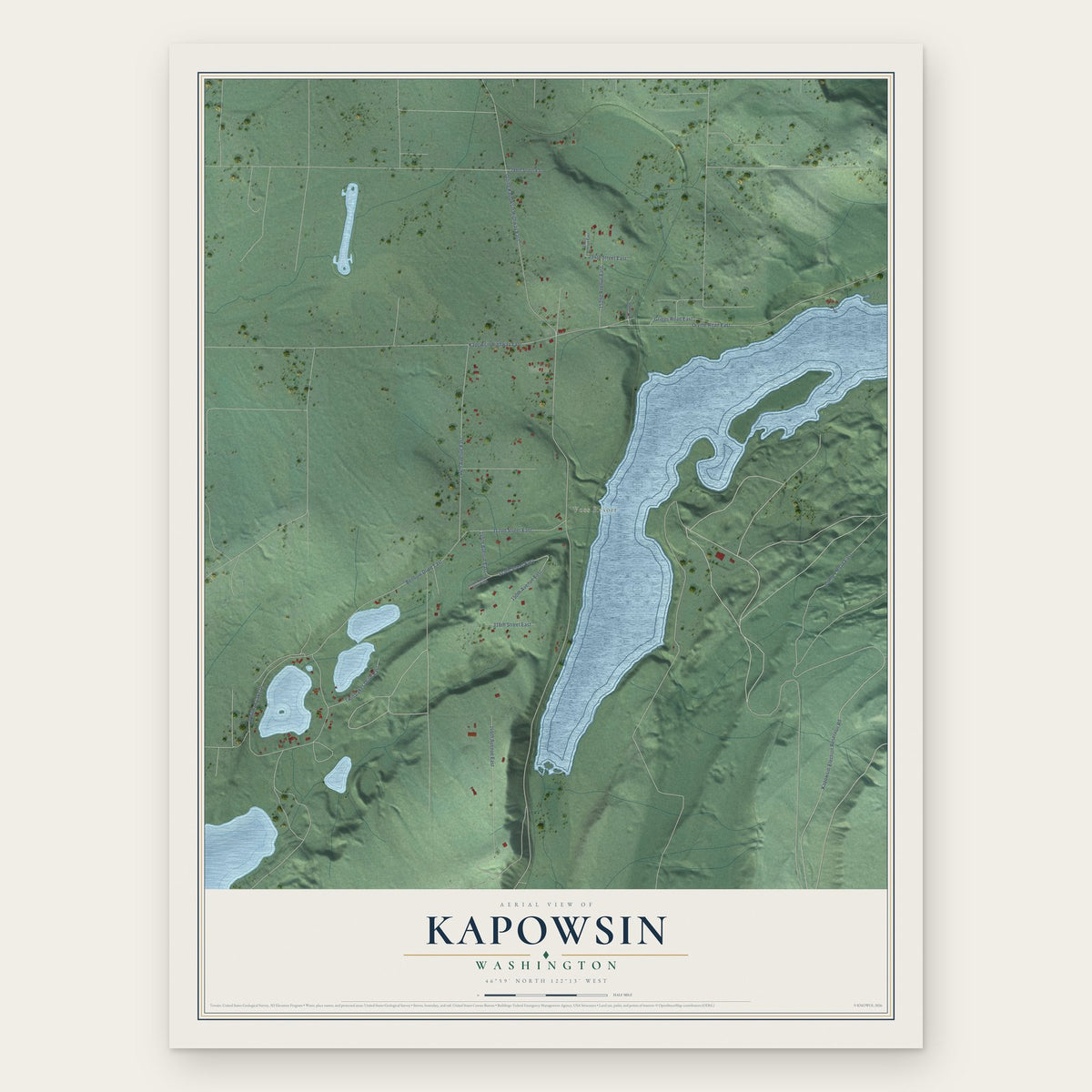 Kapowsin, Washington map print, the full design