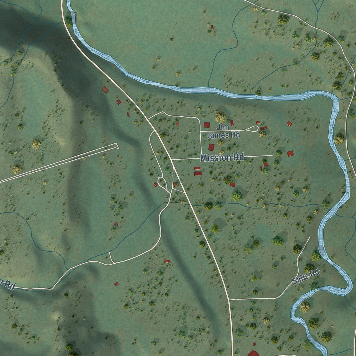 Close-up of the map of Keller, Washington print showing street and building detail