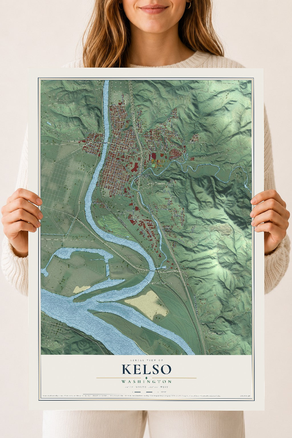 Map of Kelso, Washington, 18 x 24 inch unframed archival matte print
