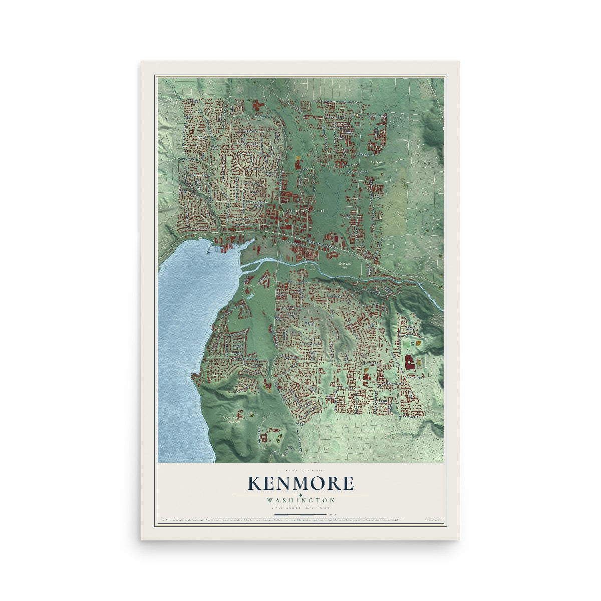 Map of Kenmore, Washington, 12 x 18 inch unframed archival matte print