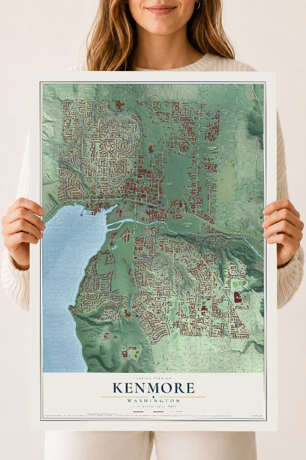 Map of Kenmore, Washington, 18 x 24 inch unframed archival matte print