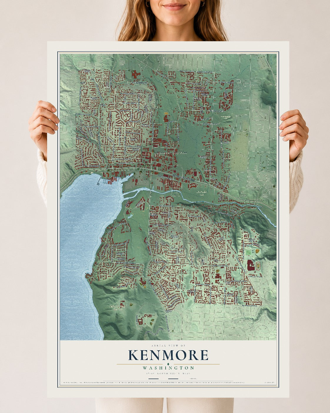 Map of Kenmore, Washington, 24 x 36 inch unframed archival matte print