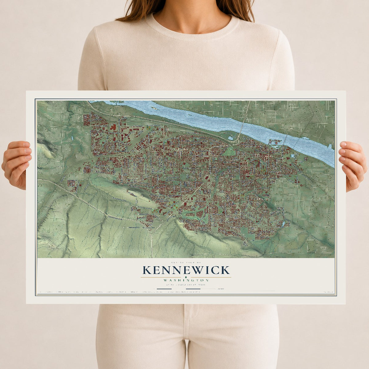 Map of Kennewick, Washington, 12 x 18 inch unframed archival matte print