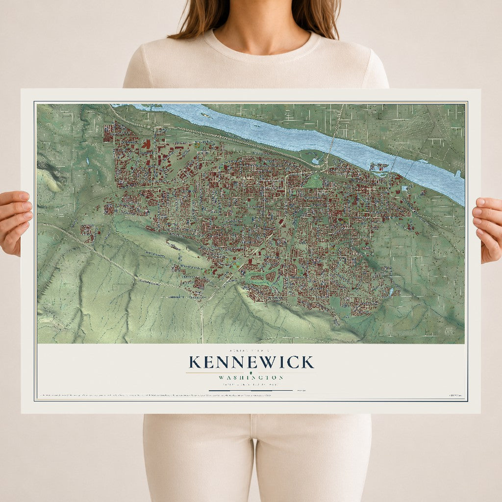 Map of Kennewick, Washington, 18 x 24 inch unframed archival matte print