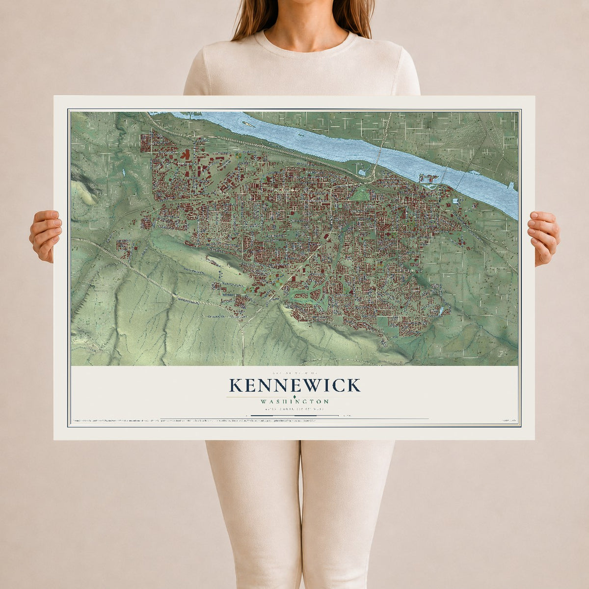 Map of Kennewick, Washington, 24 x 36 inch unframed archival matte print