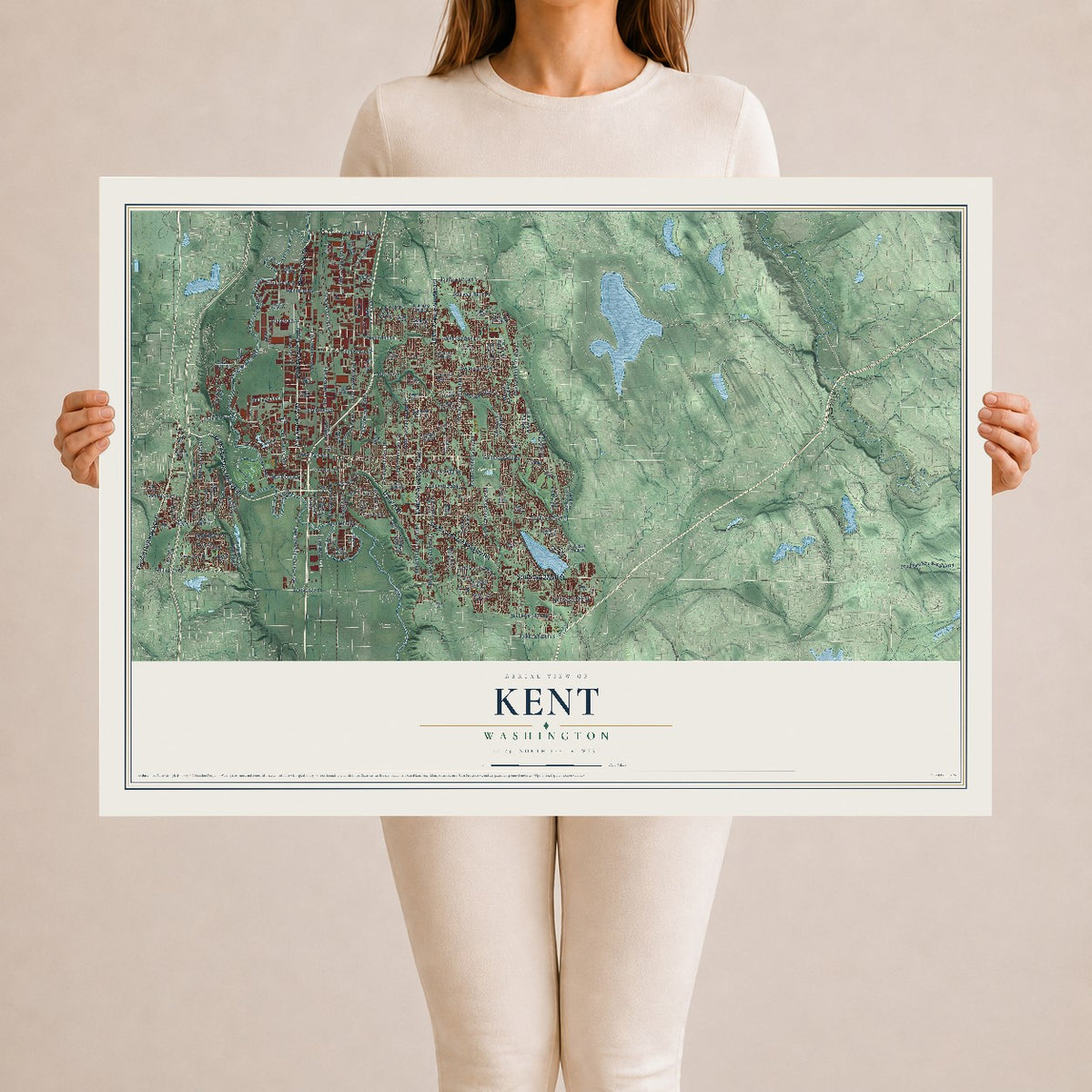 Map of Kent, Washington, 24 x 36 inch unframed archival matte print