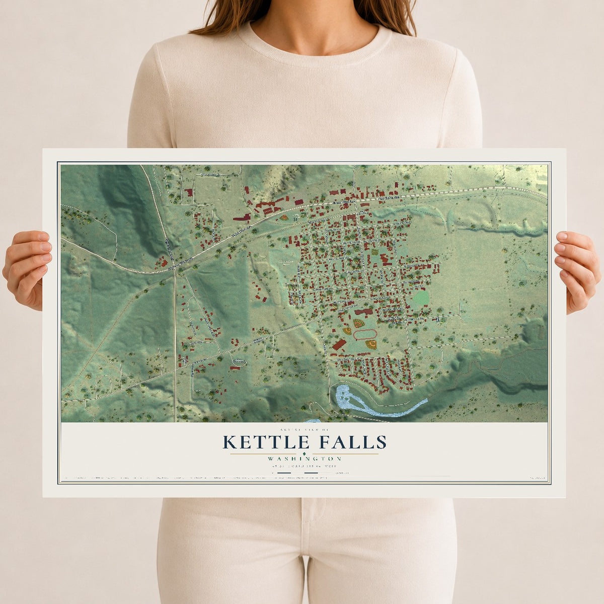 Map of Kettle Falls, Washington, 12 x 18 inch unframed archival matte print
