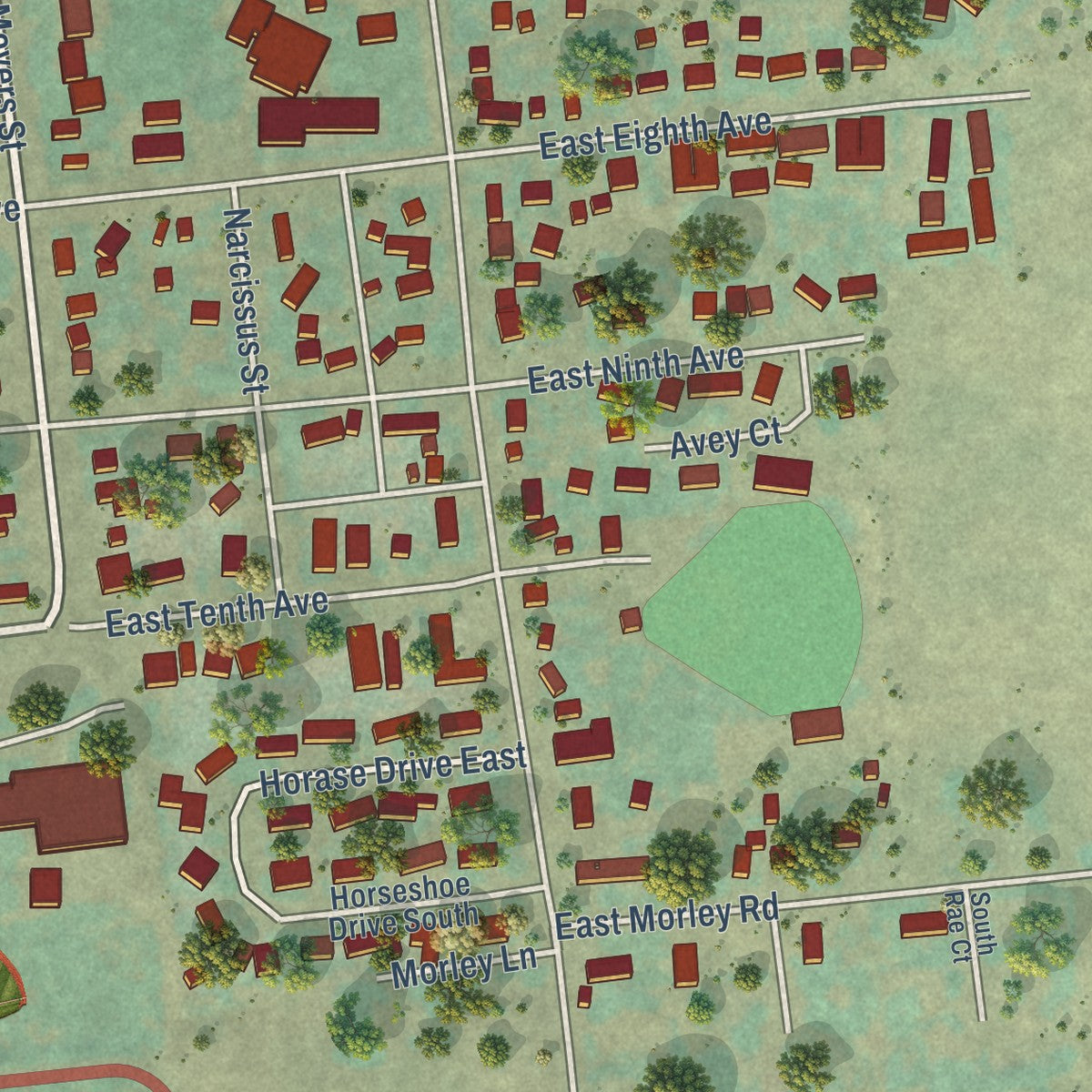 Close-up of the map of Kettle Falls, Washington print showing street and building detail