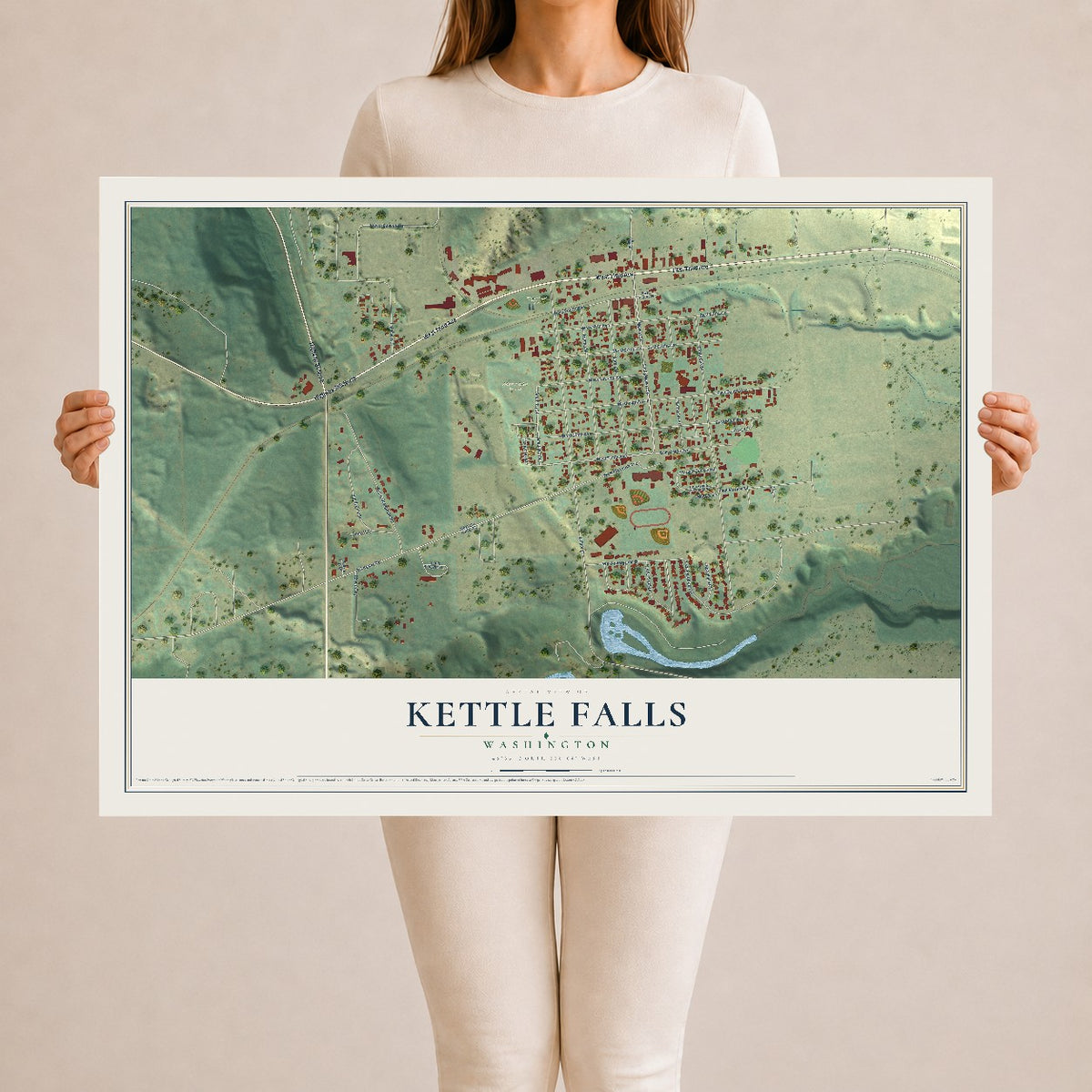 Map of Kettle Falls, Washington, 24 x 36 inch unframed archival matte print
