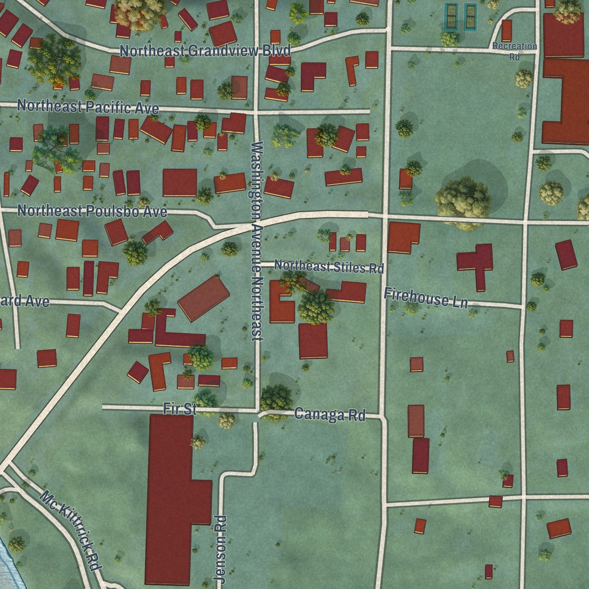 Close-up of the map of Keyport, Washington print showing street and building detail