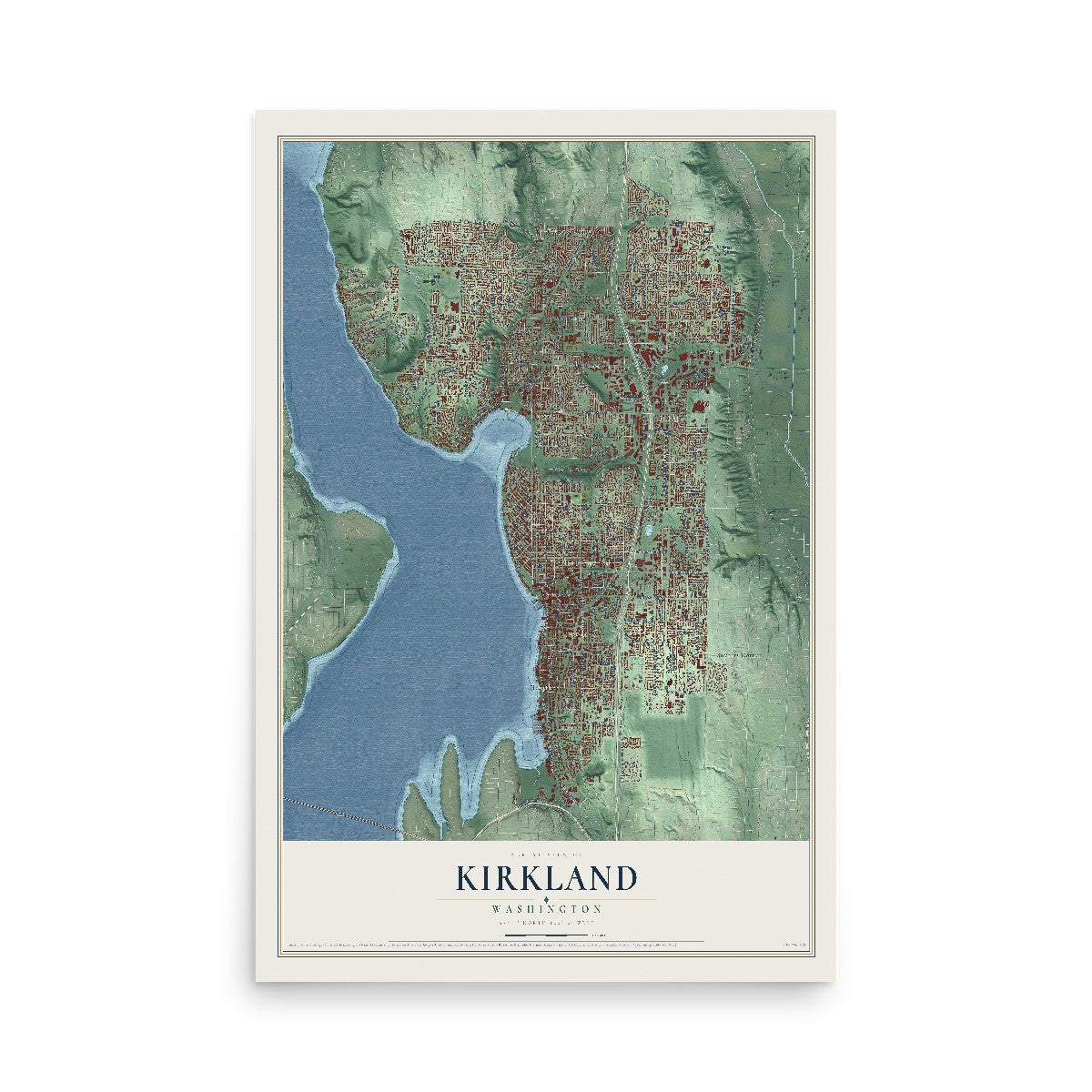 Map of Kirkland, Washington, 12 x 18 inch unframed archival matte print